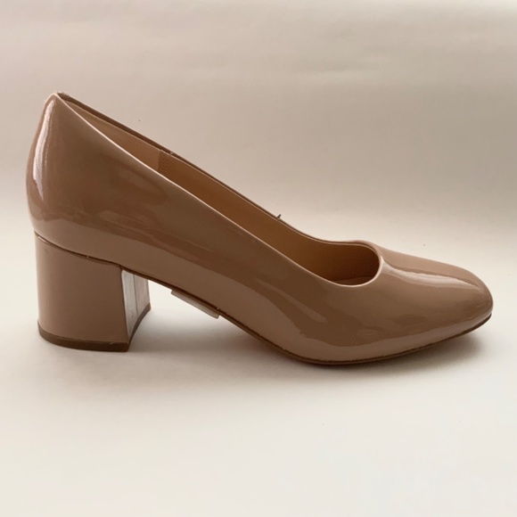 Clarks Sheer 55 Praline Patent Court Shoes Nude Leather Block Heel Pumps 7.5 - Picture 13 of 16